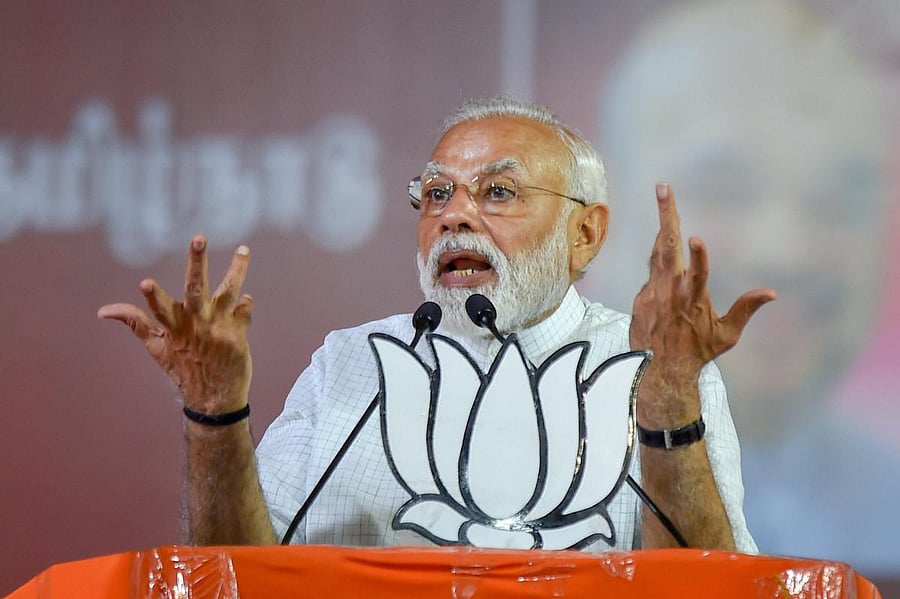 Prime Minister Narendra Modi during an election rally, ahead of the Lok Sabha polls, in Coimbatore, Tuesday April 09, 2019. (PTI Photo)