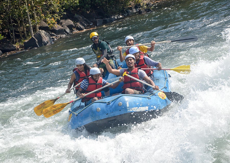 Rahul rafting in Kali river with friends.