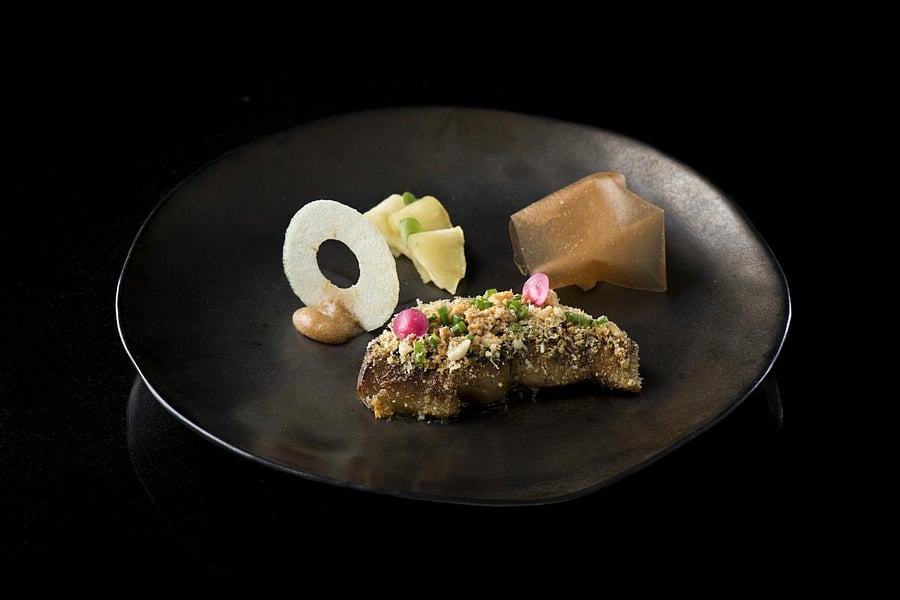 Duck liver and apple.