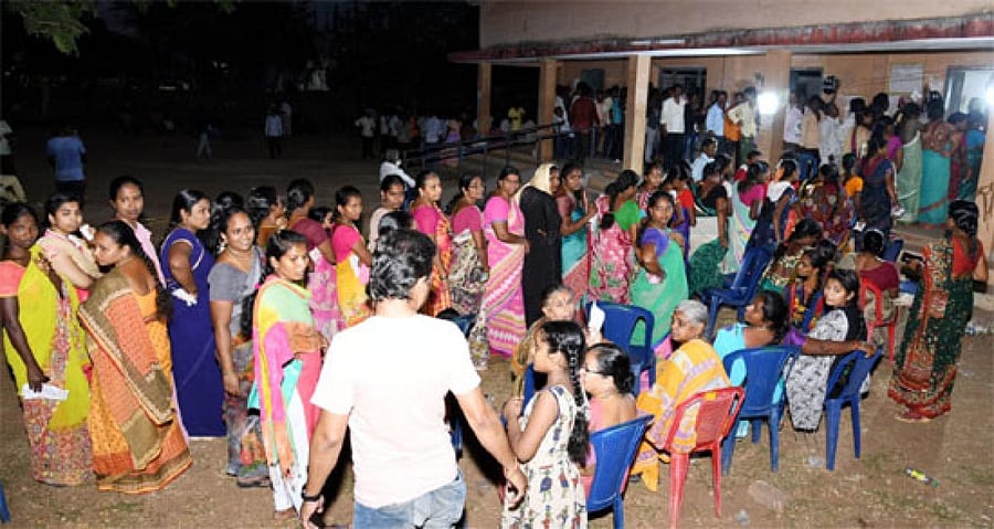 Late night polling in one of the booths in AP on Thursday night.