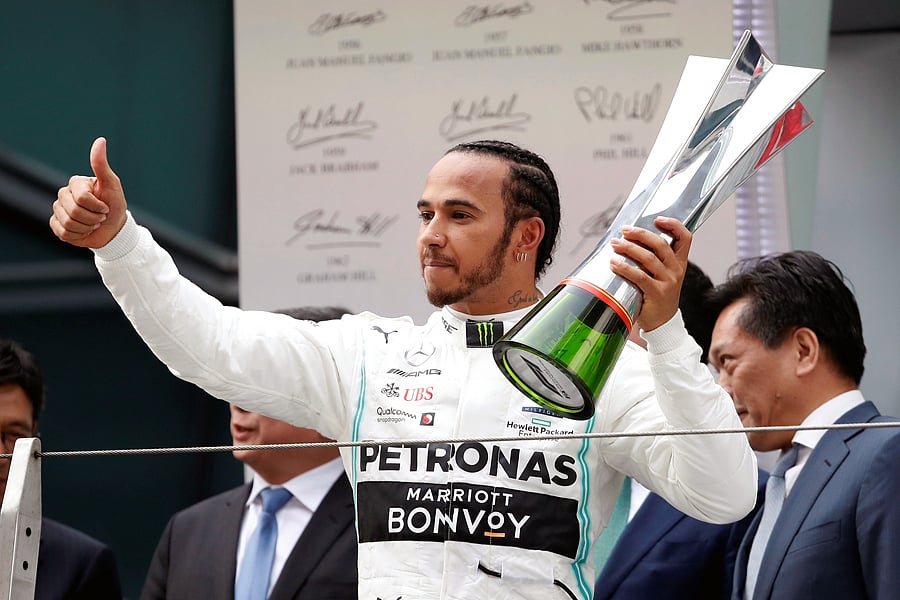 Lewis Hamilton with the trophy after winning the Chinese Grand Prix. Picture credit: Reuters
