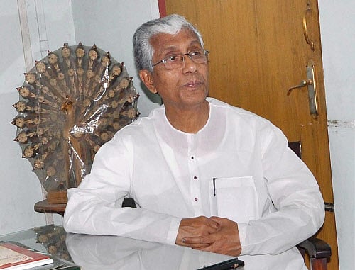 Tripura Chief Minister Manik Sarkar after CPI(M) led front's win in the assembly elections in Agartala on Thursday. PTI Photo