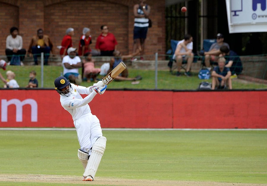 Sri Lanka's Oshada Fernando sends one into the stands during his unbeaten 75 against South Africa on Saturday. AFP
