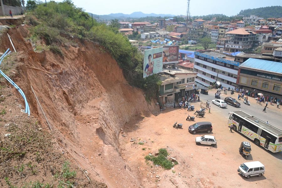A view of the old bus stand in Madikeri at the foot of a hillock.