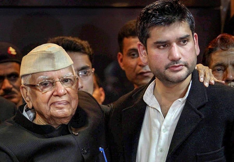 Rohit Shekhar Tiwari with his father N D Tiwari (PTI File Photo)