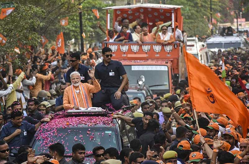 In a show strength, he was joined by Uttar Pradesh Chief Minister Yogi Adityanath and other senior BJP leaders. (PTI Photo)