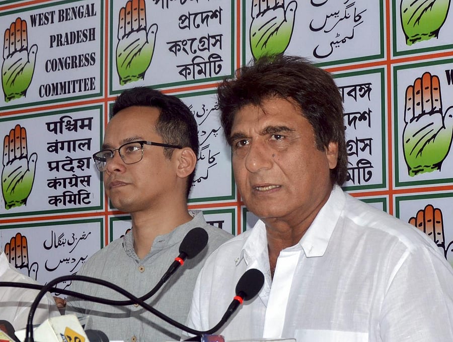 Uttar Pradesh Congress Committee chief Raj Babbar addresses a press conference, at West Bengal Pradesh Congress office in Kolkata. PTI