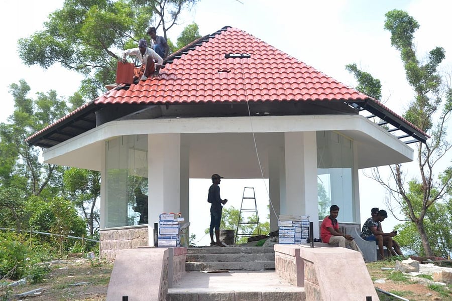 Renovation work on Nehru Mantapa in progress in Madikeri.