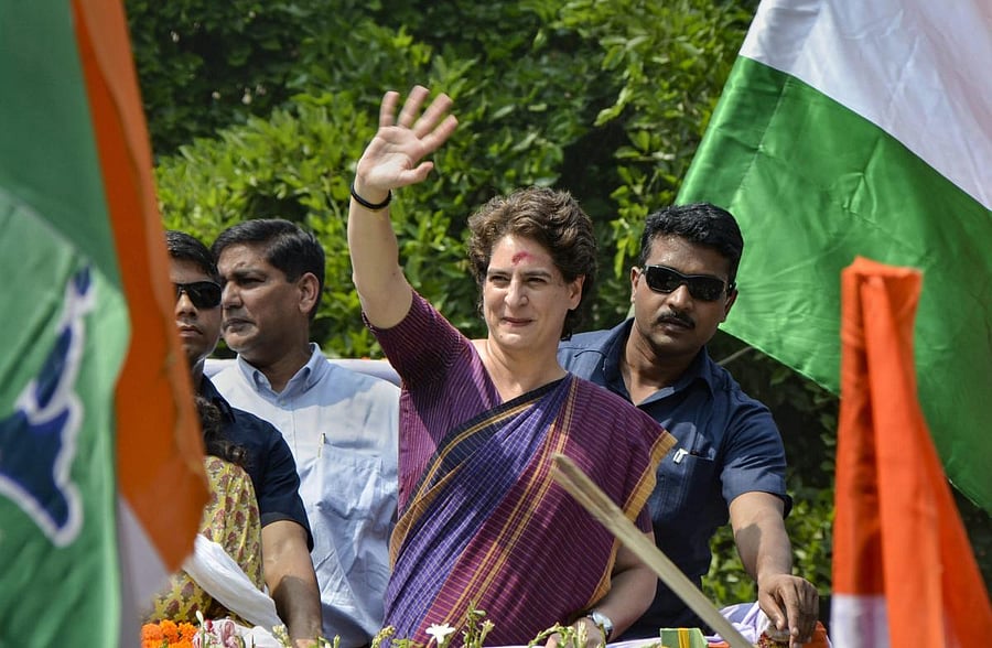 Congress General Secretary Priyanka Gandhi takes part in a roadshow in Silchar, Assam. (PTI Photo)