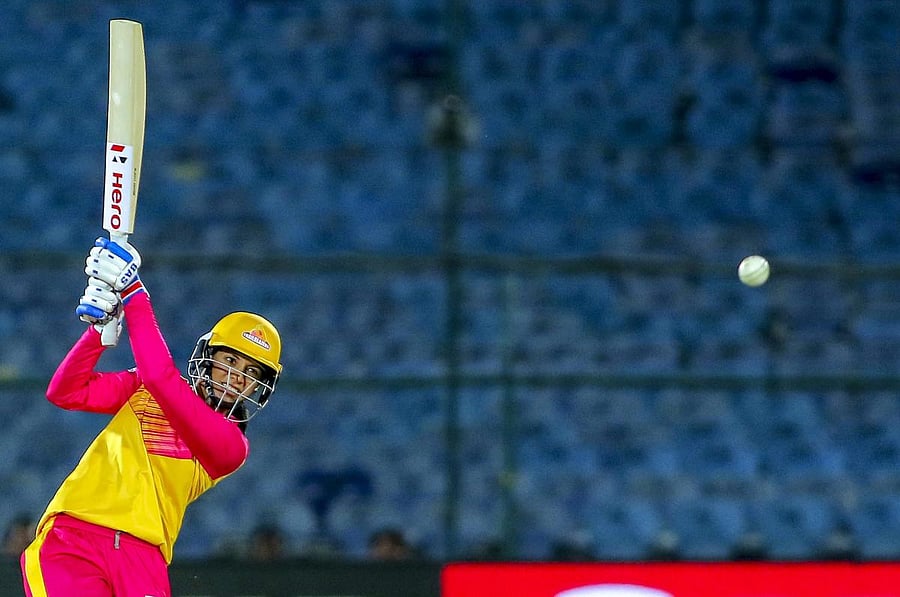 ON SONG: Trailblazers' captain Smriti Mandhana en route her 67-ball 90 against Supernovas in Jaipur on Tuesday. PTI