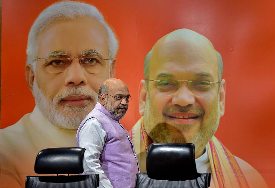 New Delhi: Bharatiya Janata Party President Amit Shah arrives to addresses a press conference at BJP headquarters, in New Delhi. (PTI File Photo)