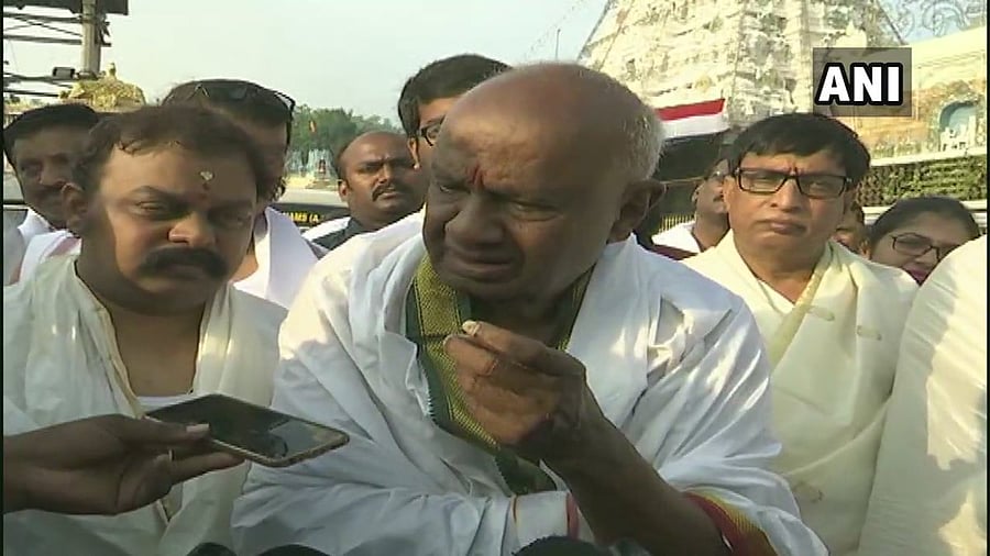 Deve Gowda at Tirumala. Photo: ANI