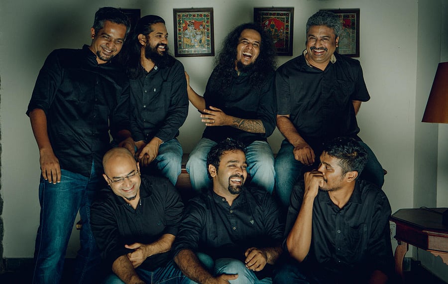 From left, standing) Aditya Kasyap, T Praveen Kumar, Harish Sivaramakrishnan and Sivakumar Nagarajan. (Sitting) Swamy Seetharaman, Jagadish Natarajan and Yadhunandan Nagaraj.