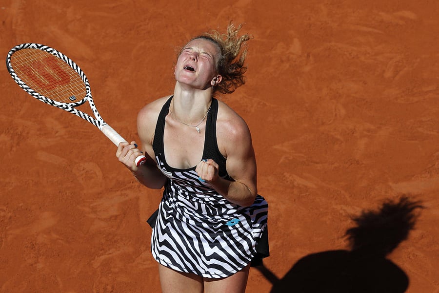 UNBELIEVABLE: Katerina Siniakova of the Czech Republic celebrates after beating Japan’s Naomi Osaka. AP/PTI