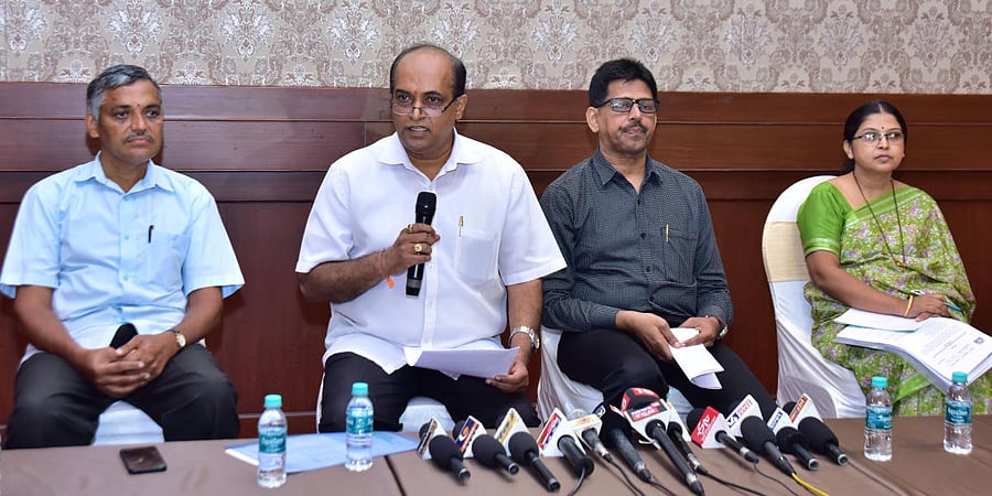 Campco president S R Satishchandra addresses mediapersons during a press conference at Hotel Ocean Pearl in Mangaluru on Thursday.