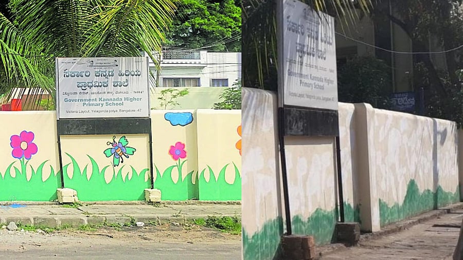 A government school in Victoria Layout, Yalagonda Palya, in the news recently for turning pale with an abrupt whitewash, has gained back its beauty.