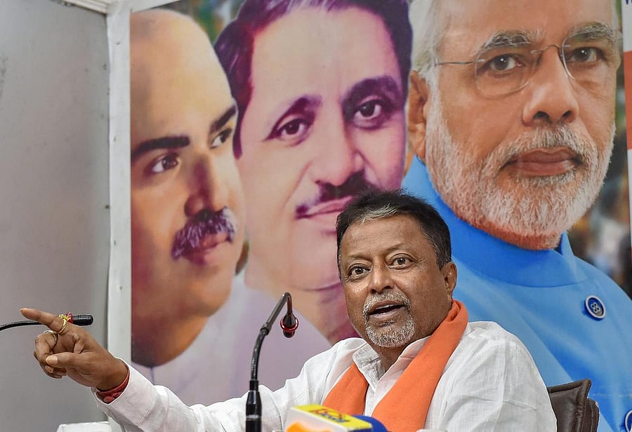 BJP leader Mukul Roy addresses a press meet in Kolkata. (PTI Photo)