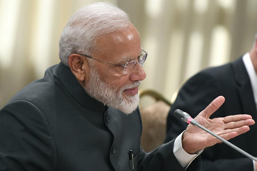 Indian Prime Minister Narendra Modi attends a meeting with Russian President on the sidelines of the Shanghai Cooperation Organisation (SCO) summit in Bishkek on June 13, 2019. (Photo by AFP)