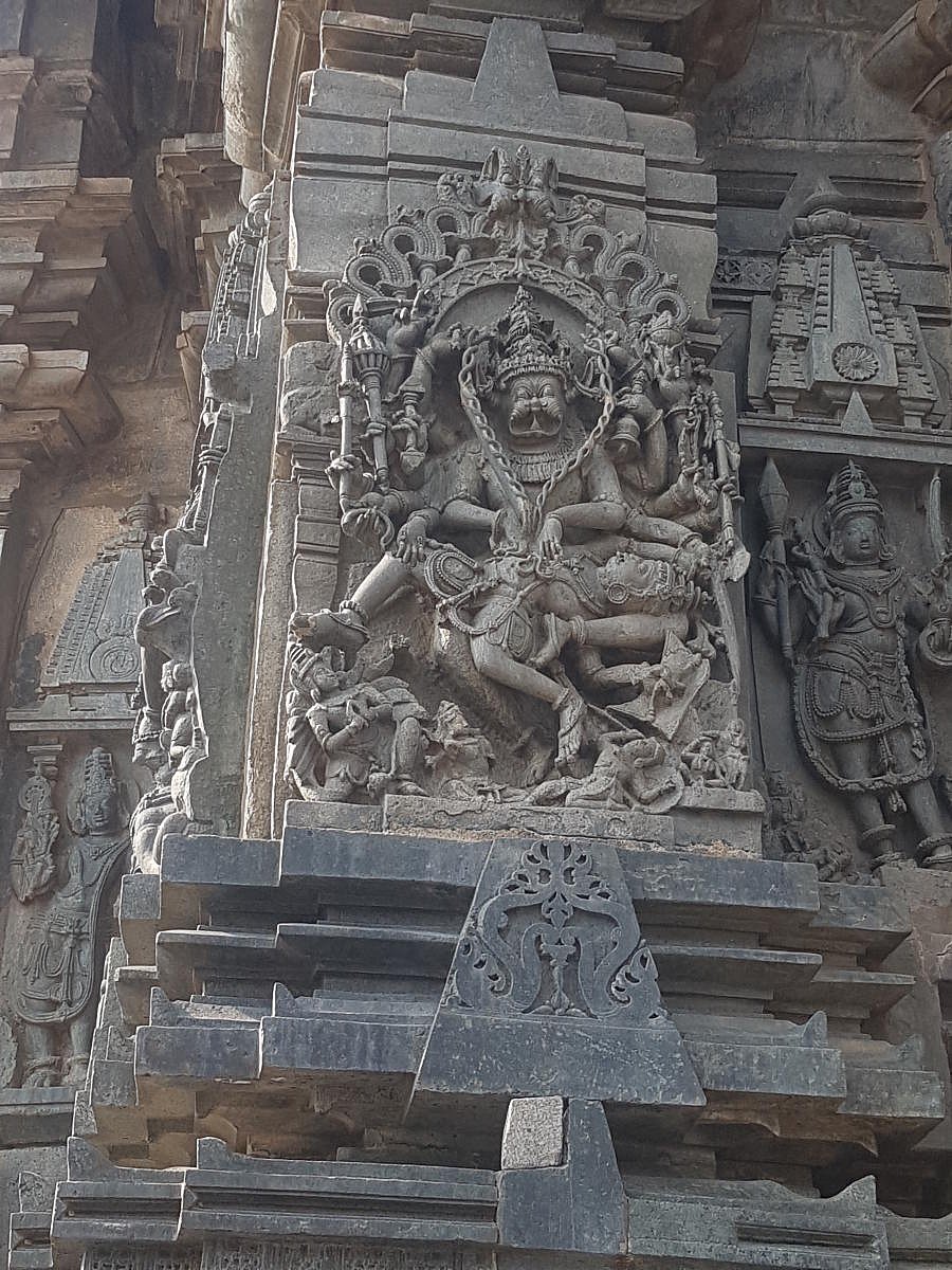 Dexterous: A sculpture of Lord Narasimha at Chennakeshava Temple in Belur. photos by author