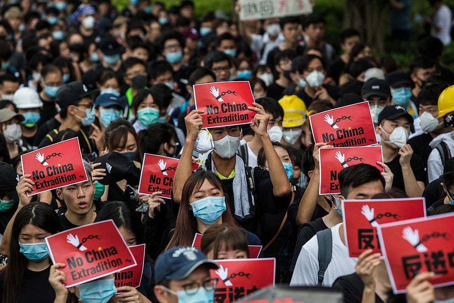 Protesters gather again to rally outside the Legislative Council government offices against a controversial extradition bill in Hong Kong on June 17, 2019. AFP