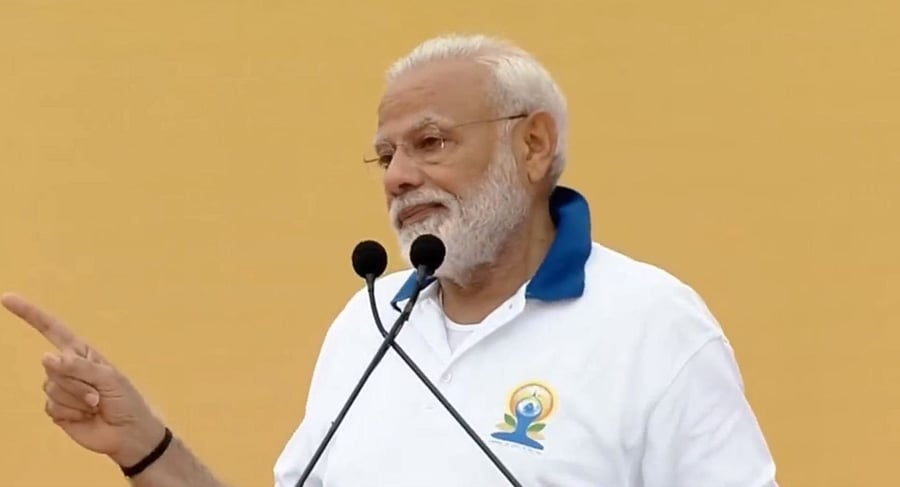 Prime Minister Narendra Modi speaks at yoga day event in Ranchi on Friday. (Screengrab)