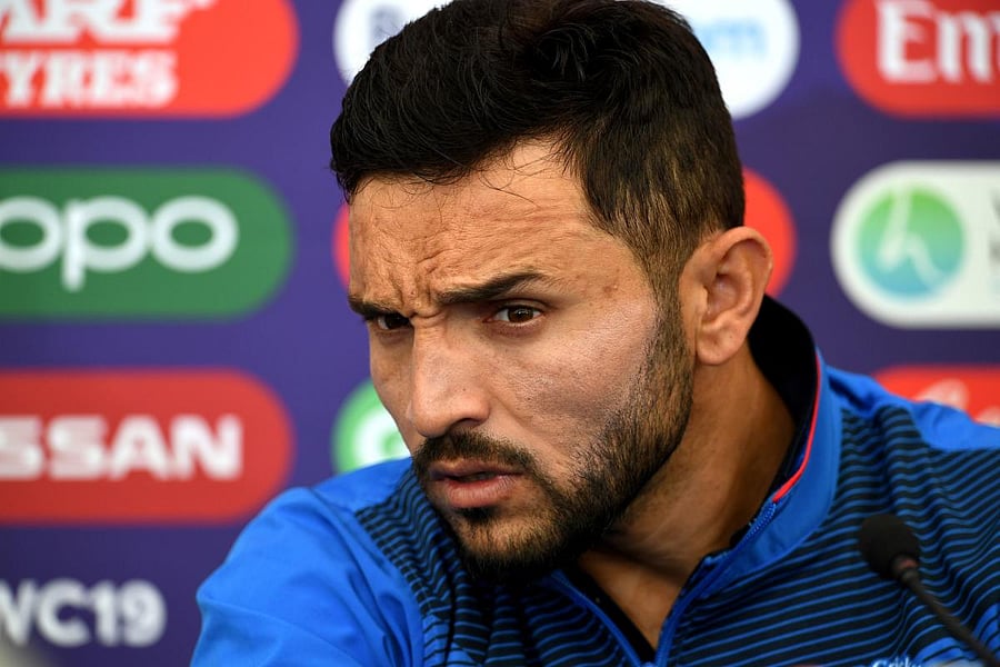 Afghanistan's captain Gulbadin Naib speaks during a press conference at the Rose Bowl in Southampton. (AFP Photo)