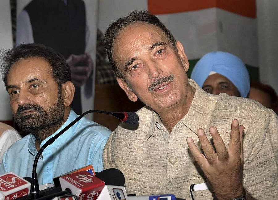 Senior Congress leader Ghulam Nabi Azad addresses a press conference at Sadaqat Ashram, in Patna. (PTI Photo)