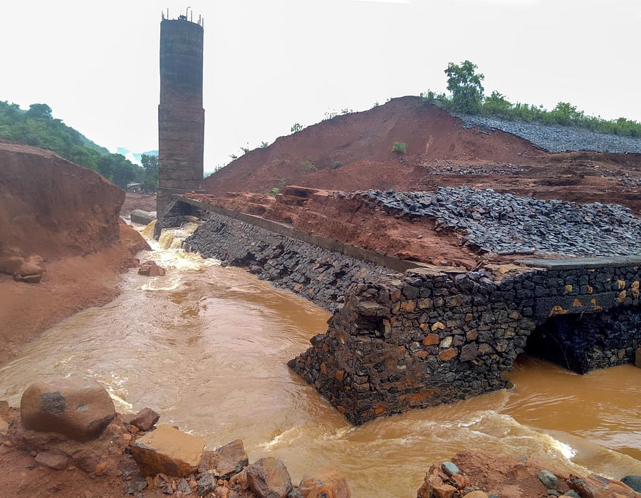 A view of the Tiware dam which breached following incessant rains, in Ratnagiri. (PTI Photo)