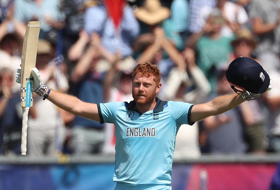 England's Jonny Bairstow celebrates his century. Reuters photo