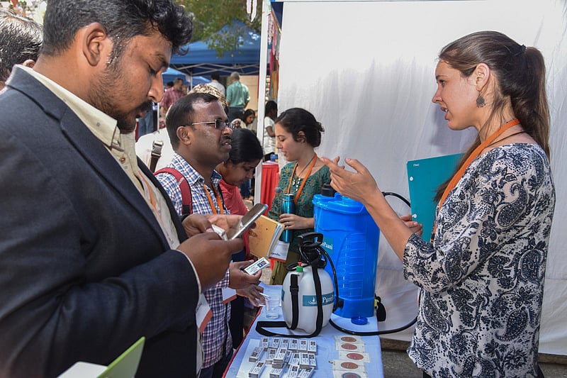 Visitors looking Handicrafts made at Social Startup Santhe as the part of Social Ventures Incubation programme organised by NSRCEL at IIM Bengaluru on Friday. DH Photo/S K Dinesh