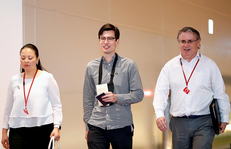 Australian student Alek Sigley, 29, who was detained in North Korea, arrives at Haneda International Airport in Tokyo, Japan July 4, 2019. REUTERS
