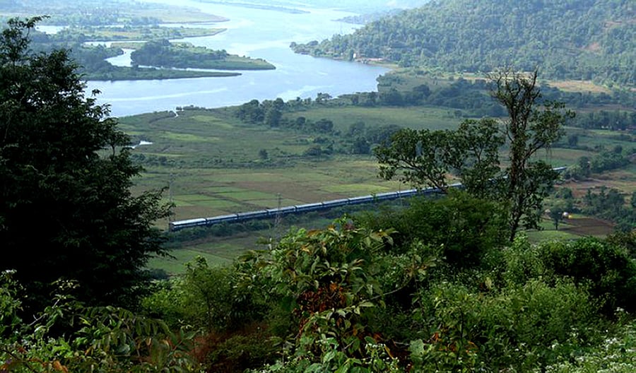 A picturesque stretch of Konkan Railway route. DH File Photo