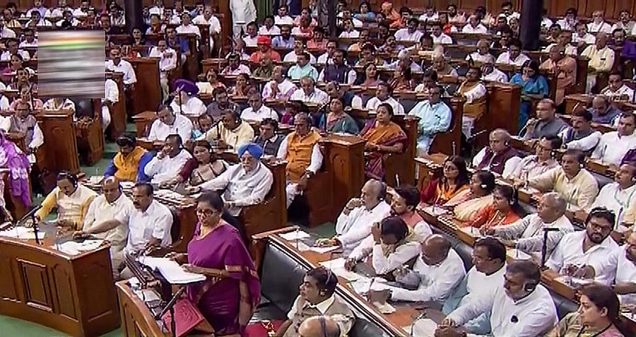 Finance Minister Nirmala Sitharaman presents the Union Budget 2019-20 in the Lok Sabha at Parliament, in New Delhi. (PTI Photo)