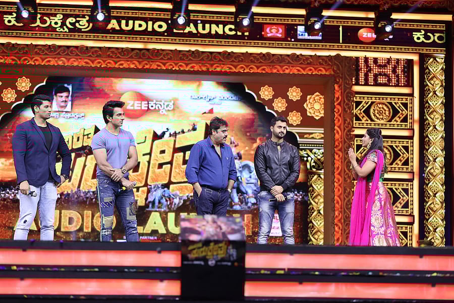 Sonu Sood (second from left), who also plays a prominent part in the film, flew down from Mumbai for the audio launch.
