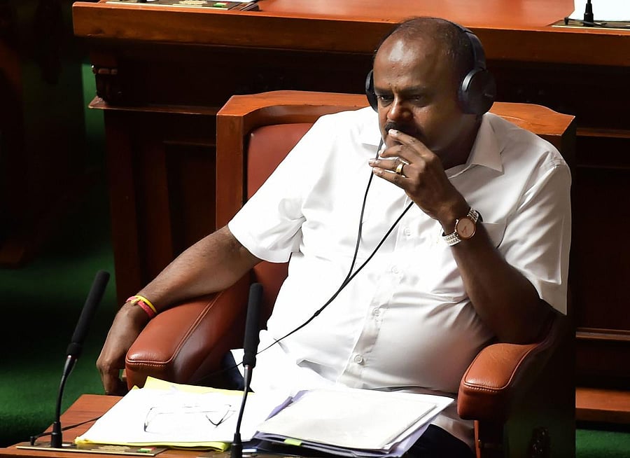 Karnataka Chief Minister HD Kumaraswamy during an Assembly Session at Vidhana Soudha, in Bengaluru on Thursday. PTI photo