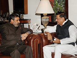 Union Minister for Commerce & Industry and Textiles Anand Sharma and Chief Minister of Maharashtra Prithviraj Chavan at a meeting in New Delhi . PTI