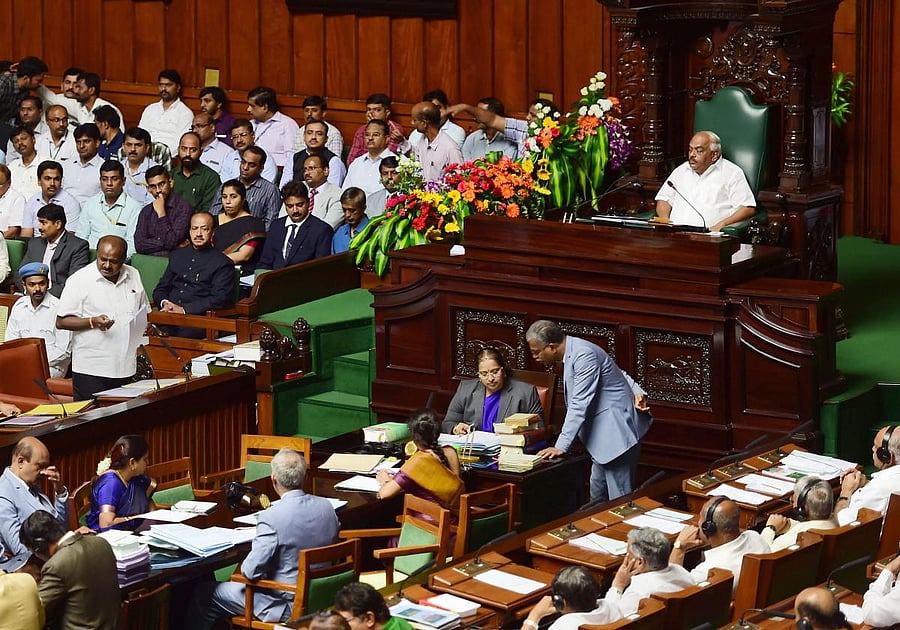 Karnataka Chief Minister H D Kumaraswamy speaks during the assembly session at Vidhana Soudha in Bengaluru. (PTI Photo)