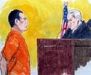 This March 18, 2011 file courtroom drawing shows, David Coleman Headley as he faces US District Court Judge Harry Leinenweber in Chicago.AFP