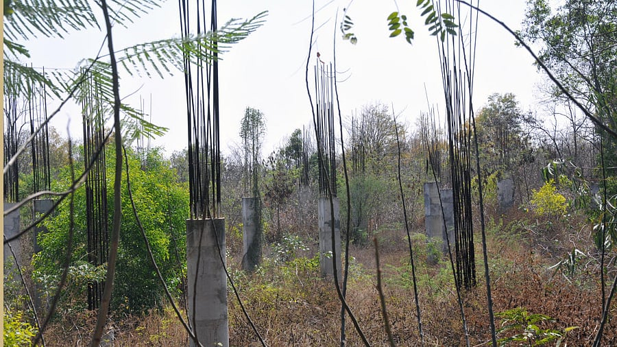 Incomplete structure of the Regional Science Centre, near Kukkarahalli Lake, on University of Mysore campus, in Mysuru.