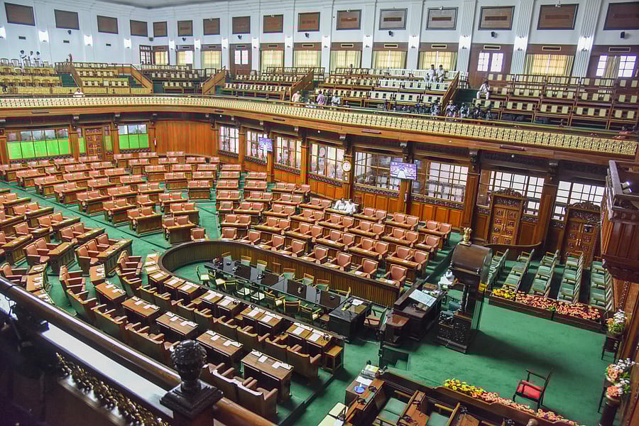 A view of Legislative Assembly, Vidhana Soudha, in Bengaluru. (DH Photo by S K Dinesh)