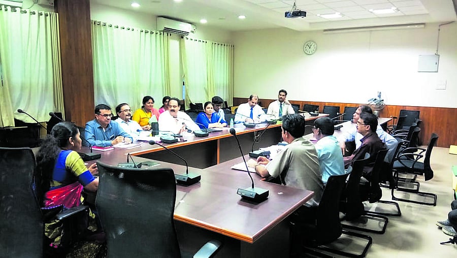 Deputy Commissioner Hephsiba Rani Korlapati speaks at a meeting at DC office in Manipal.