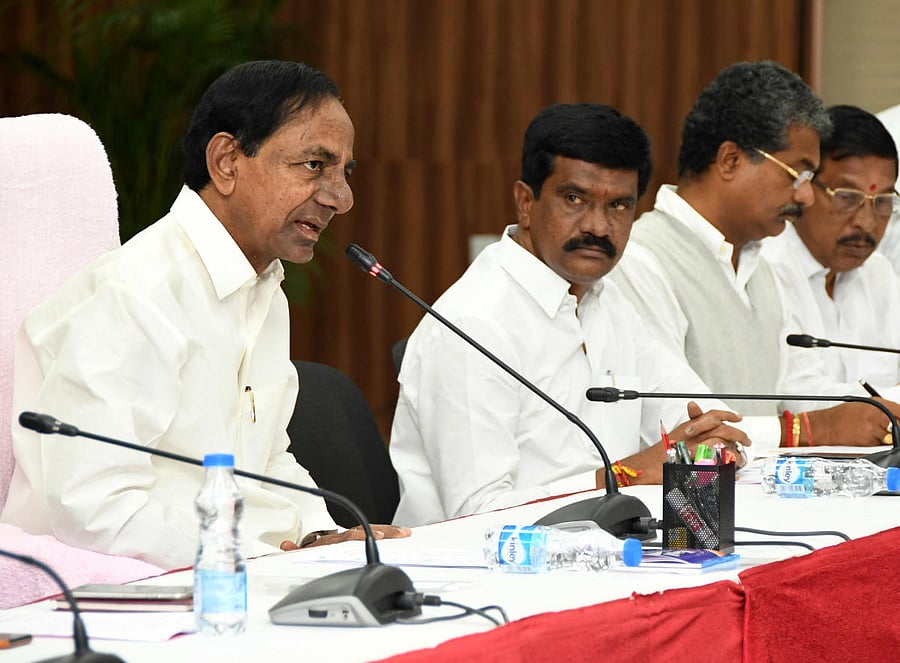 Telangana Chief Minister K Chandrashekhar Rao reviewing Mission Bhagiratha at Pragathi Bhavan on Monday.