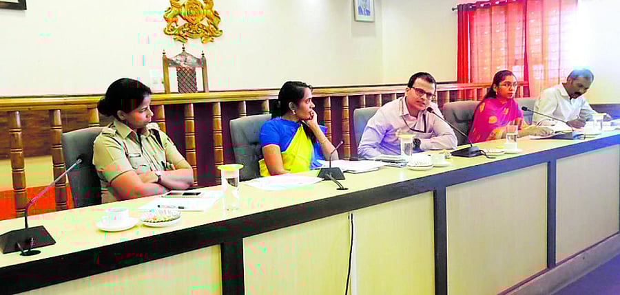 Kodagu-Mysuru Lok Sabha Election Expenditure Observer Sandeep Kumar Mishra chairs a meeting of nodal officers at the deputy commissioner's office in Madikeri on Friday.