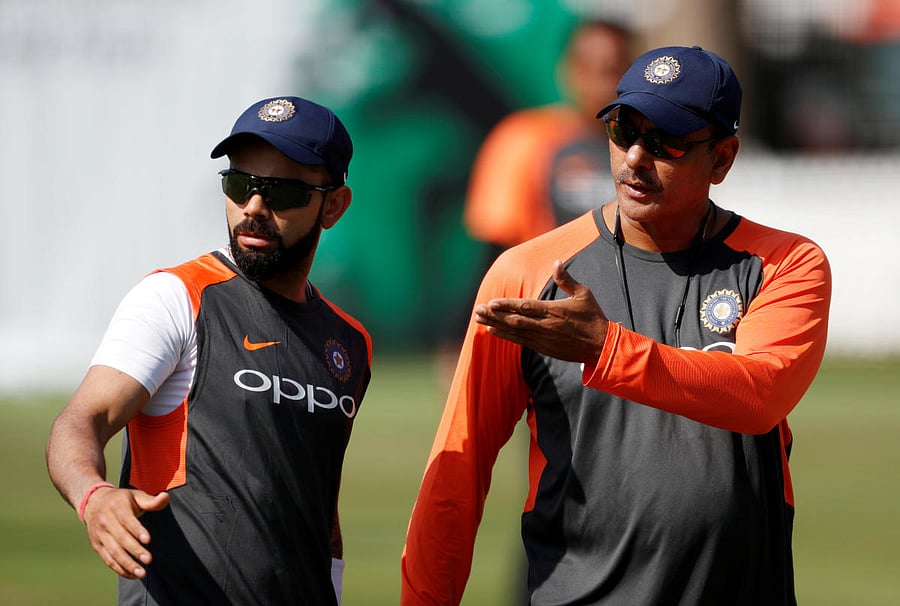 Skipper Virat Kohli and Ravi Shastri. File photo