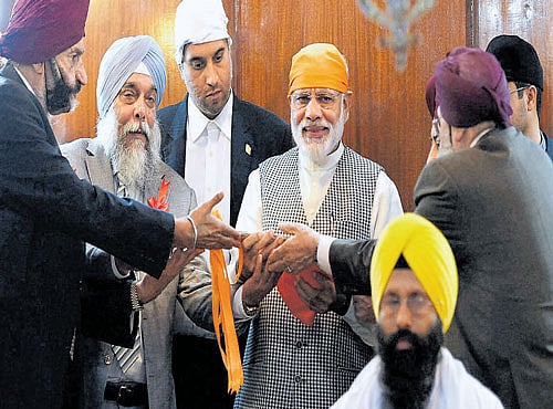 Prime Minister Narendra Modi at Bhai Ganga Singh Sabha Gurudwara in Tehran, Iran, on Sunday. PTI