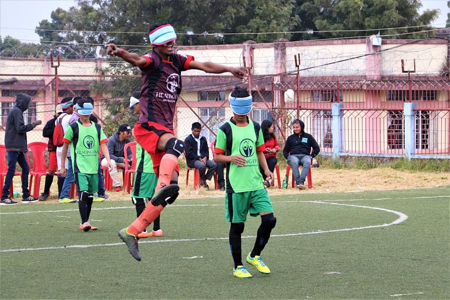 The players of Indian Blind Football team during one of the recent football tournaments.