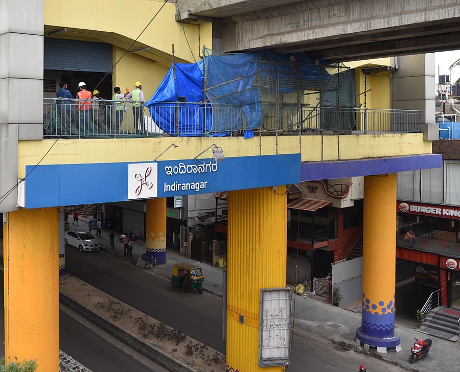Repair work at Indiranagar metro (DH Photo)