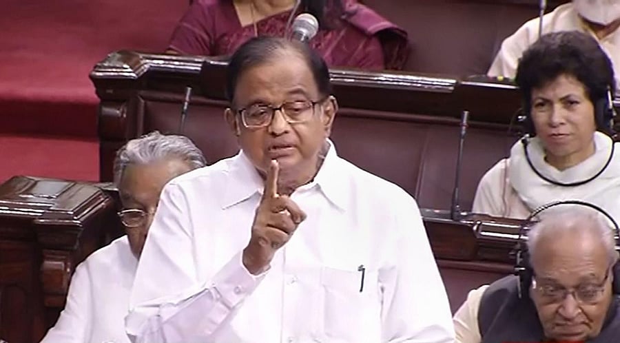 **EDS: TV GRAB** New Delhi: Congress leader P Chidambaram speaks in the Rajya Sabha during the Budget Session of Parliament, in New Delhi, Friday, Aug 2, 2019. (RSTV/PTI Photo) (PTI8_2_2019_000043B)