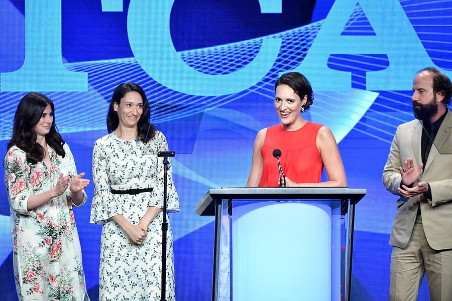 (L-R) Sarah Hammond, Sian Clifford, Phoebe Waller-Bridge and Brett Gelman accept the Outstanding Achievement in Comedy Award for "Fleabag" onstage during the TCA Awards. (AFP Photo)