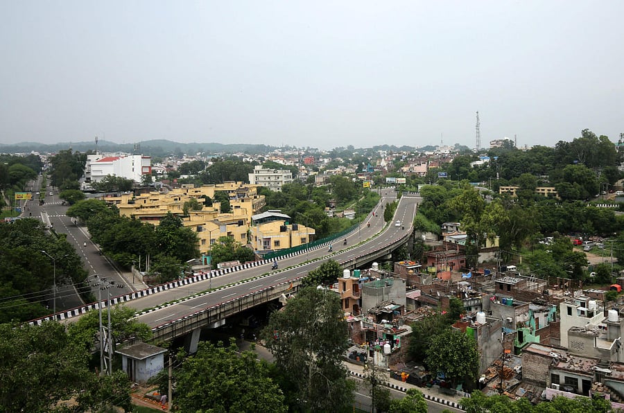 An aerial view shows deserted roads during restrictions in Jammu. Reuters photo